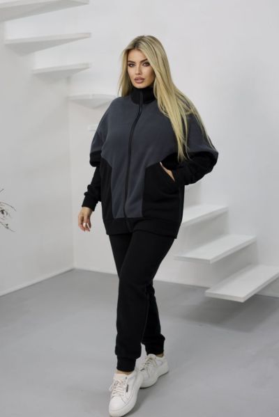 Костюм з дабл флісу сірий+чорний   №102598