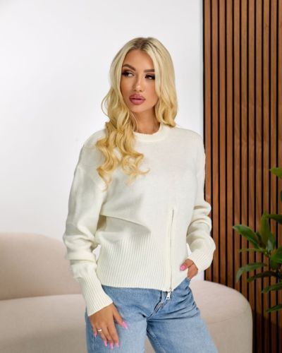 Светр з блискавкою молочний №102550
